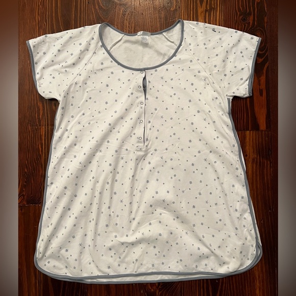 LAKE Pajama Top Star Print Grey/Blue Stars and Trim Snap Front 100% Pima Cotton - Picture 2 of 4